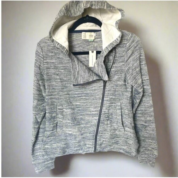 Anthropologie Jackets & Blazers - Anthropologie Moto Zip Hoodie Sweater Womens Extra Small Gray Cotton Crop Jacket